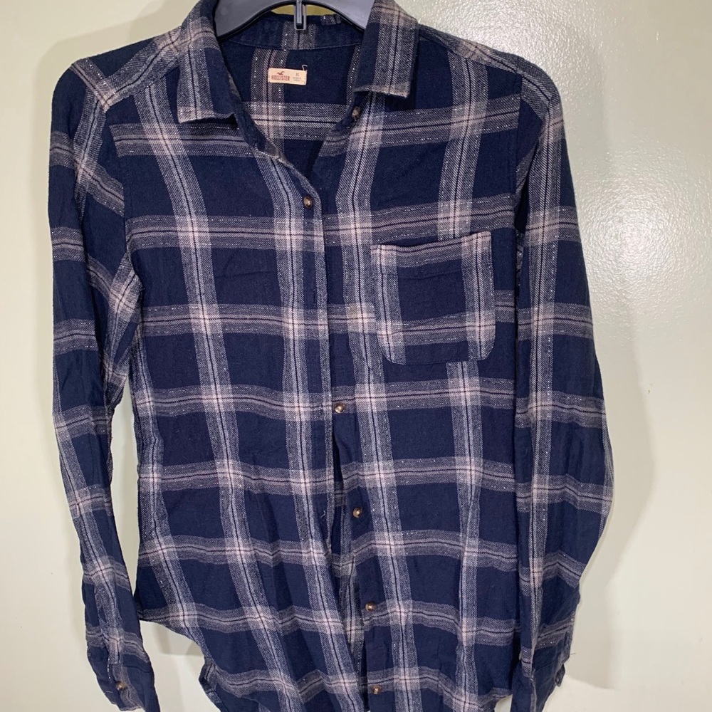 Hollister Navy Blue Plaid Shirt